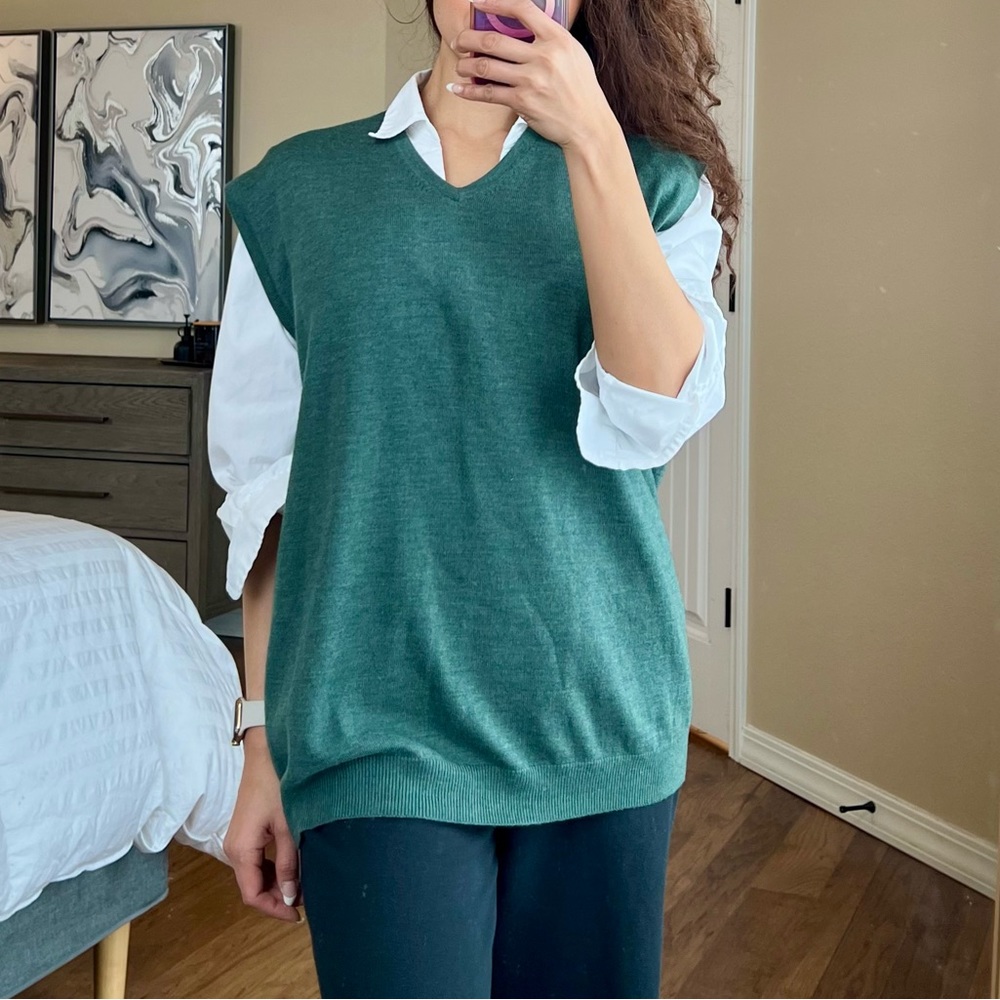Jos A Bank 100% Italian Merino Wool Green V Neck Sweater Vest Size XL
